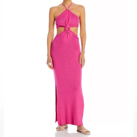 CAPITANNA Mika Knitted Cotton Ribbed Maxi Dress Size M/L Cut Out Pink Barbie - Picture 1 of 7